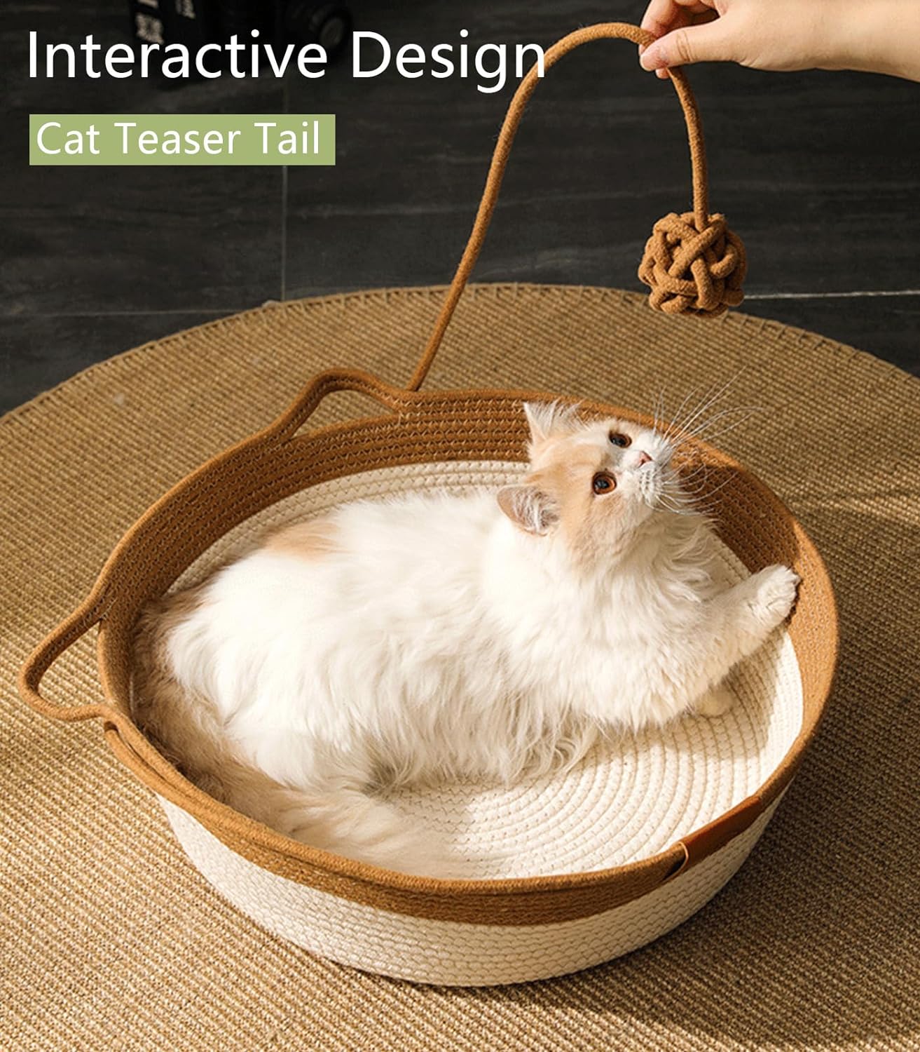 Hand Woven Cat Bed With Toy