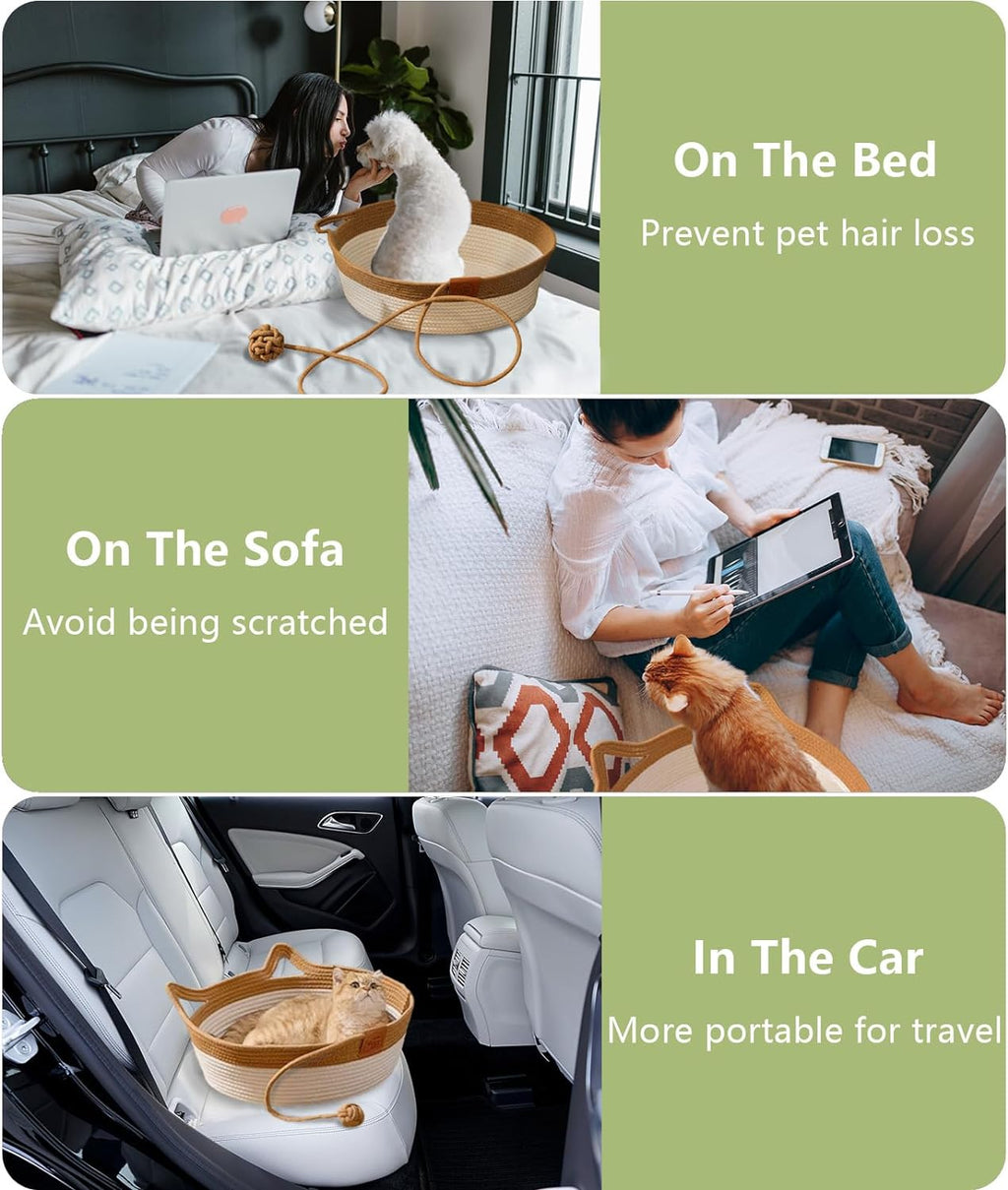 Hand Woven Cat Bed With Toy