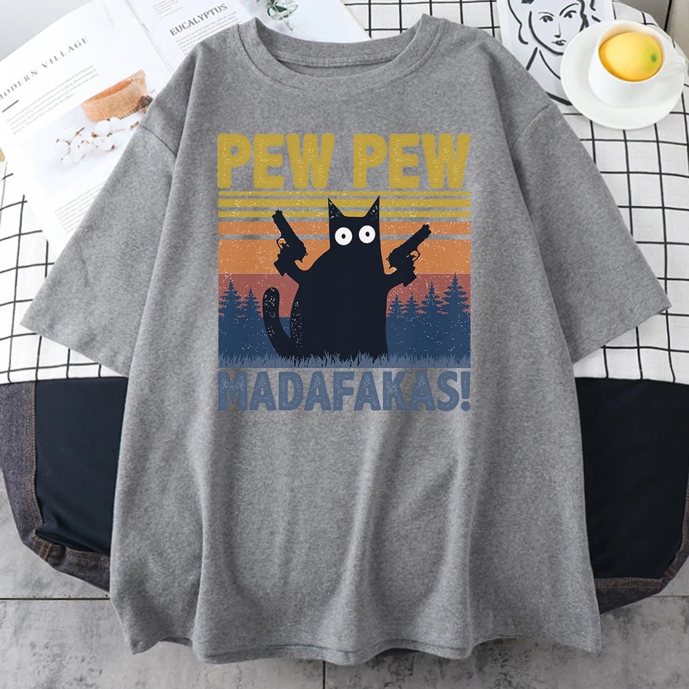 Black Cat Print Male Cotton Tee - Cocoa The Trendy PetT Shirt